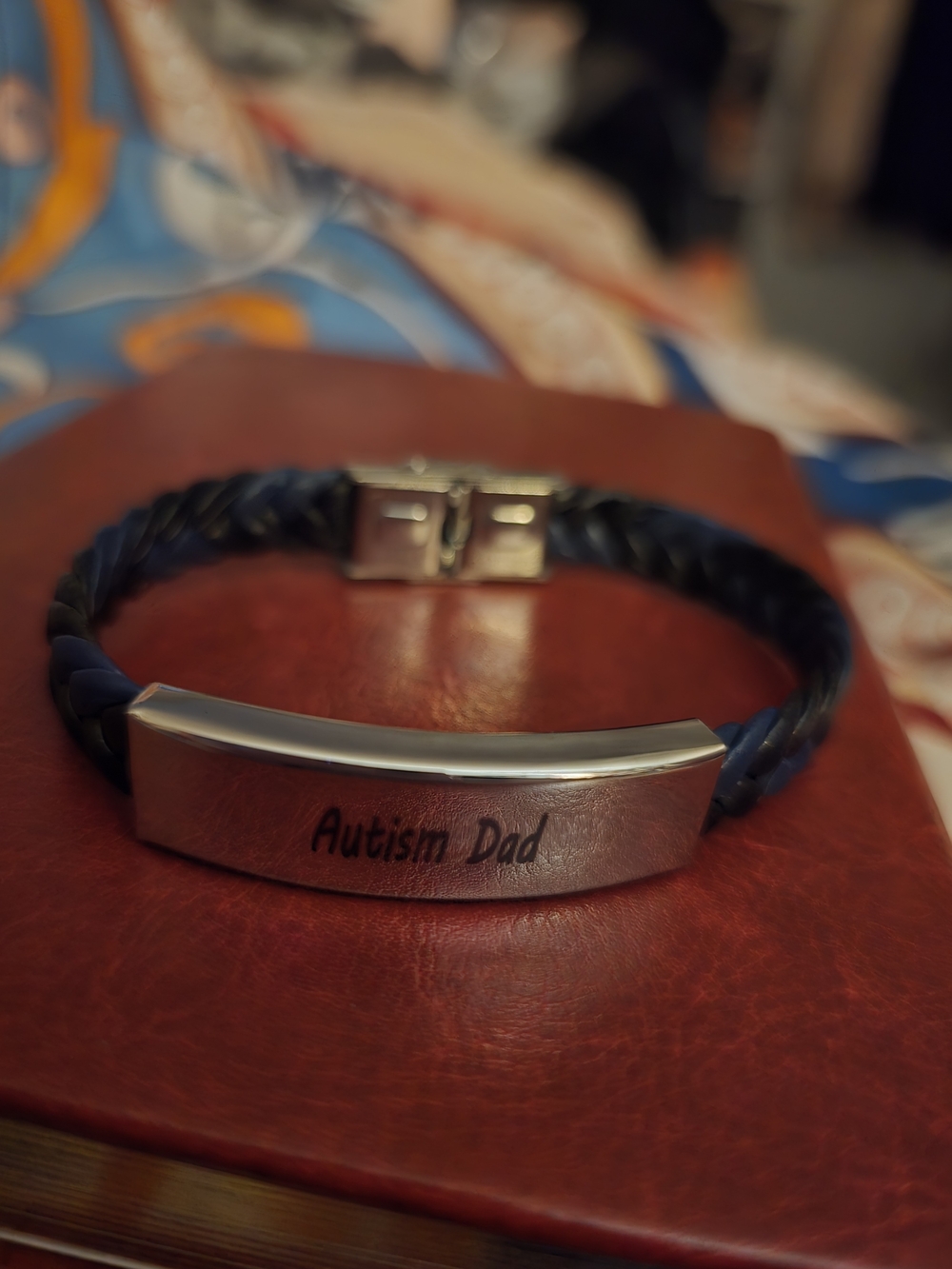 Autism Dad Engraved Leather & Stainless Steel Bracelet
